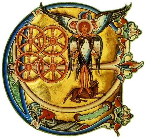 Illuminated Letter E, Ezekiel's First Vision